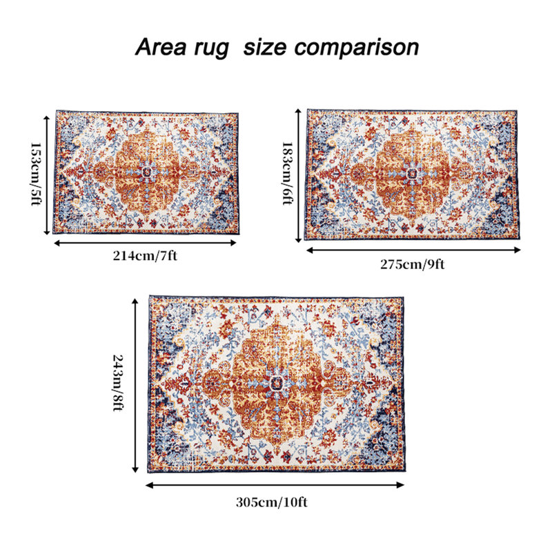 Non-slip Area Rug 6x9 Amber Floral Retro Washable For Bedroom Living Room Kitchen Machine, Rectangle 5'10" x 8'11"