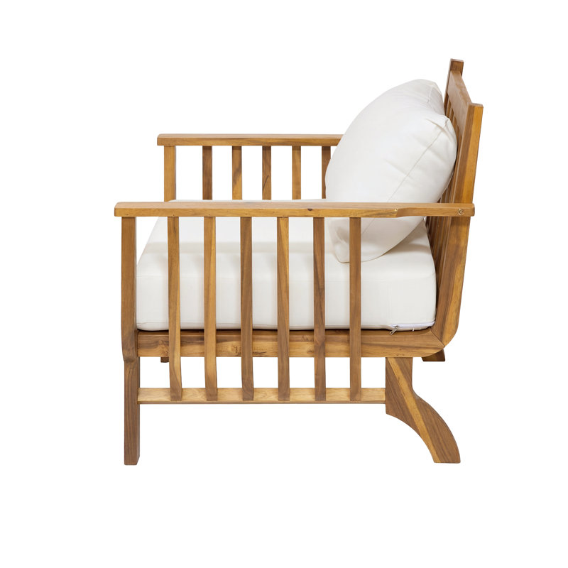 Ensemble de salon de jardin Brynne pour 4 personnes, de style moderne du milieu du siècle, en bois d'acacia, comprenant une causeuse, des fauteuils club et une table basse à lattes, idéal pour l'extérieur.