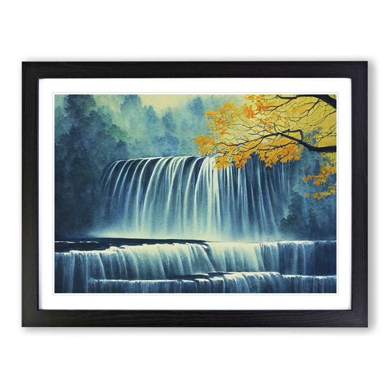 Autumn Waterfall - Single Picture Frame Print, Black Framed, 46cm H x 64cm W x 2cm D