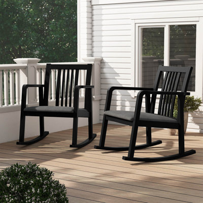 2 PCS Rocking Chair with Cushioned Seat, Slatted Back & Curved Armrests for Bedroom