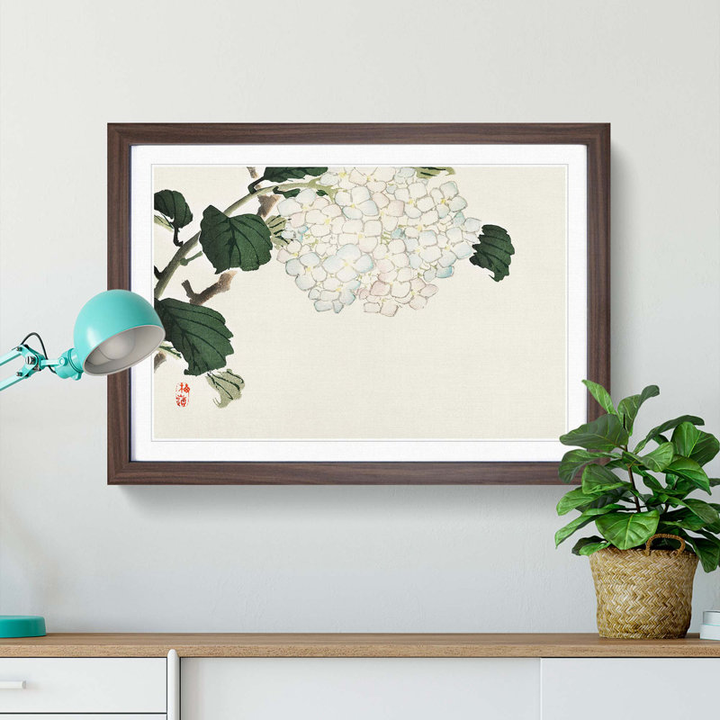 Hydrangea by Kono Bairei - Framed Print, 40cm H x 60cm W x 2cm D, Walnut