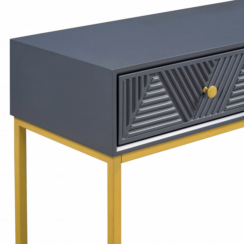 Console moderne et épurée, avec deux tiroirs de rangement étroits et rayés pour le hall d'entrée du salon