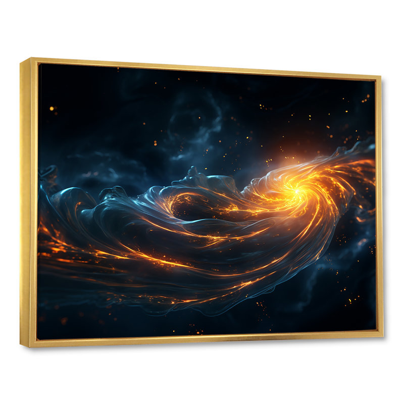 «Blue and Orange Cosmic Nebula II», art mural de la planète espace, Cadre flottant doré, H 34 po x l 44 po x P 1,5 po