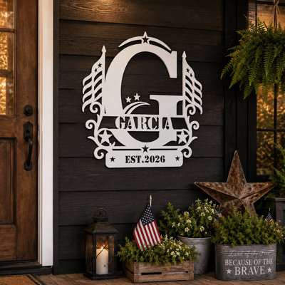 Personalized Metal Monogram Sign with Custom Family Name and EST Year, Outdoor Initial Letter Wall Decor for Front Porch, Entryway, Patio, Garden, Housewarming Wedding Anniversary Gift