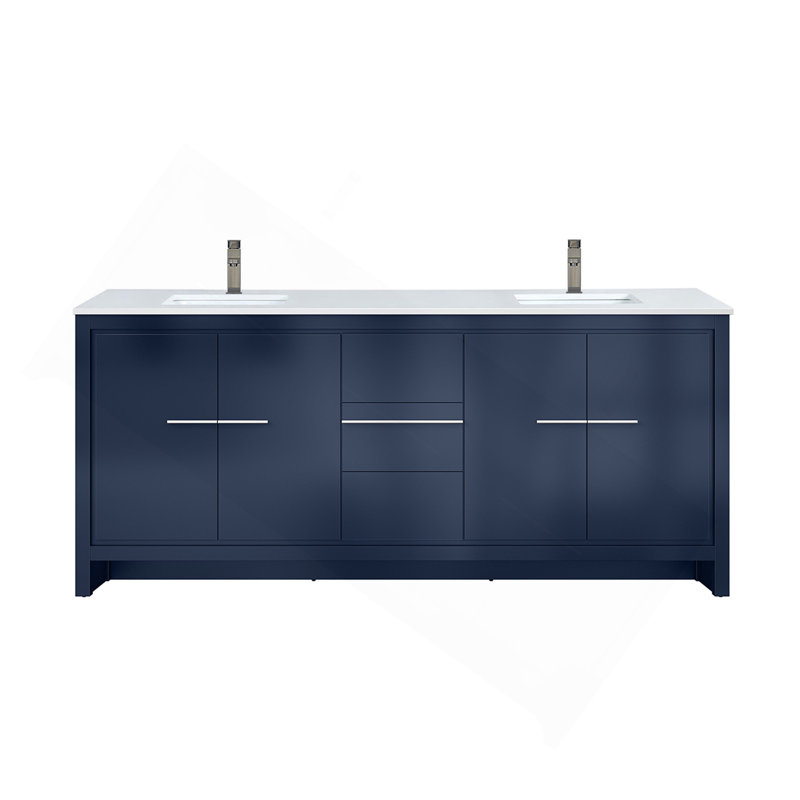 Ensemble de meuble-lavabo double 80 po X P 20 po D, dessus en quartz blanc et robinet en métal