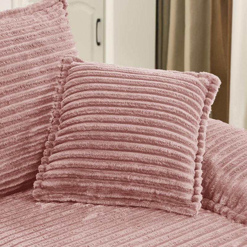 Chaise longue en velours côtelé 47,61 po avec 2 coussins décoratifs - aucun assemblage requis, Rose