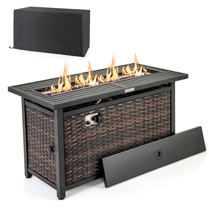 45" Propane Firepit Table With Glass Stones & Protective Cover 