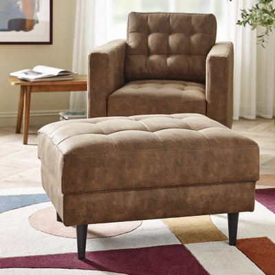 Jodi Faux Leather Footstall Ottoman - Upholstered Modern Retro Fabric Stylish & Contemporary