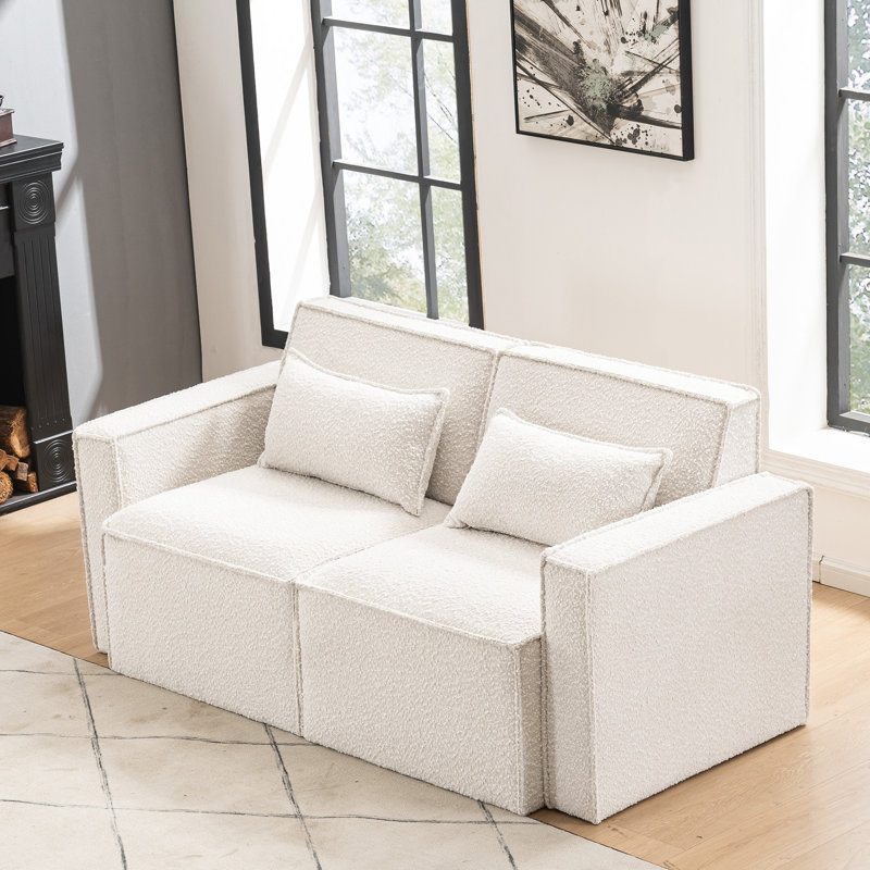 Taufner 66'' Square Arm Modular Loveseat, White Polyester Blend