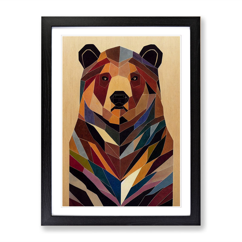 Bear Mosaic - Single Picture Frame Print, 64cm H x 46cm W x 2cm D, Oak Framed