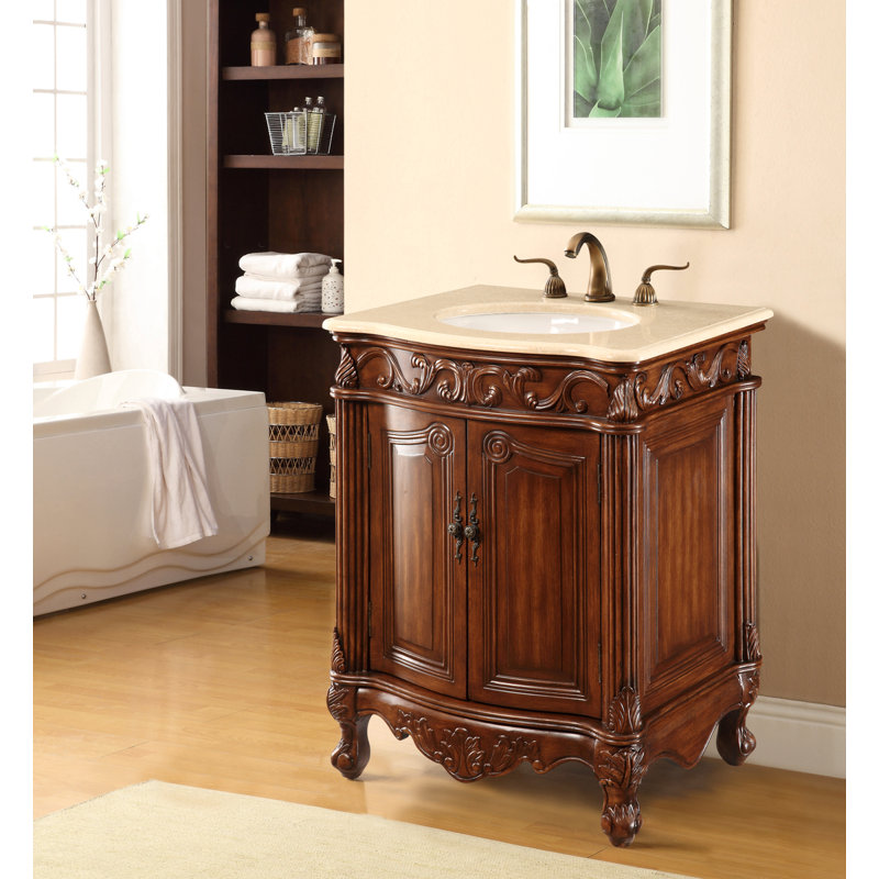 Ensemble de meuble-lavabo simple 27 po Lunette, Brun, Blanc cassé / crème