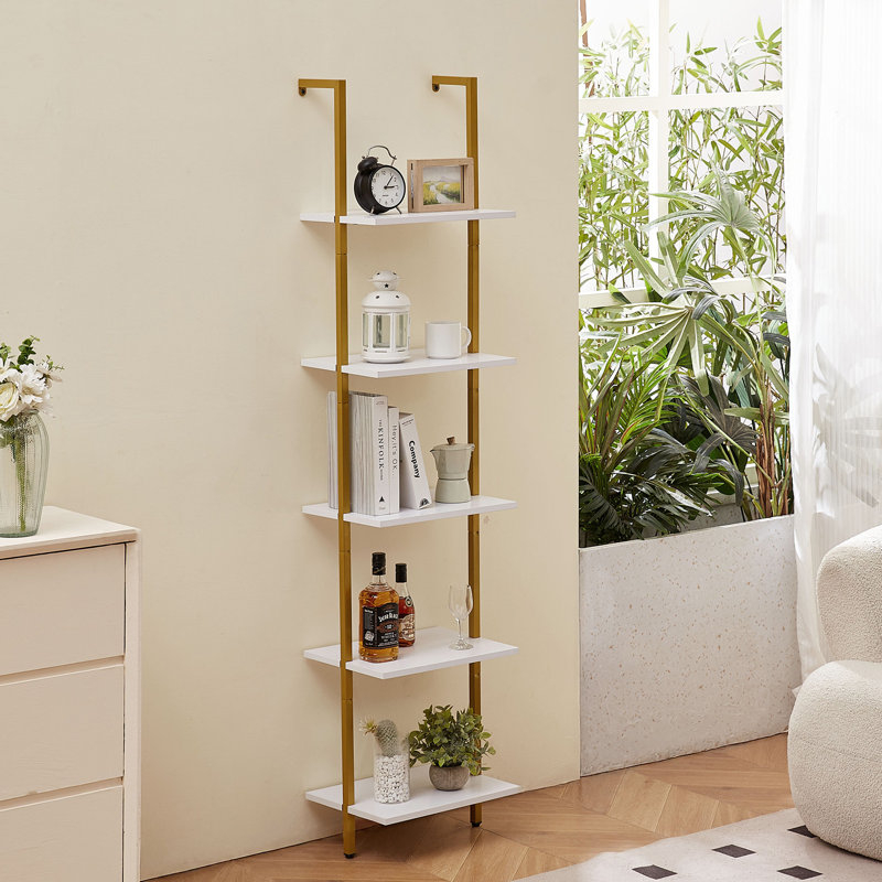 5 Piece Square Floating Shelf, 178cm H x 40cm W x 30.1cm D, Gold/White