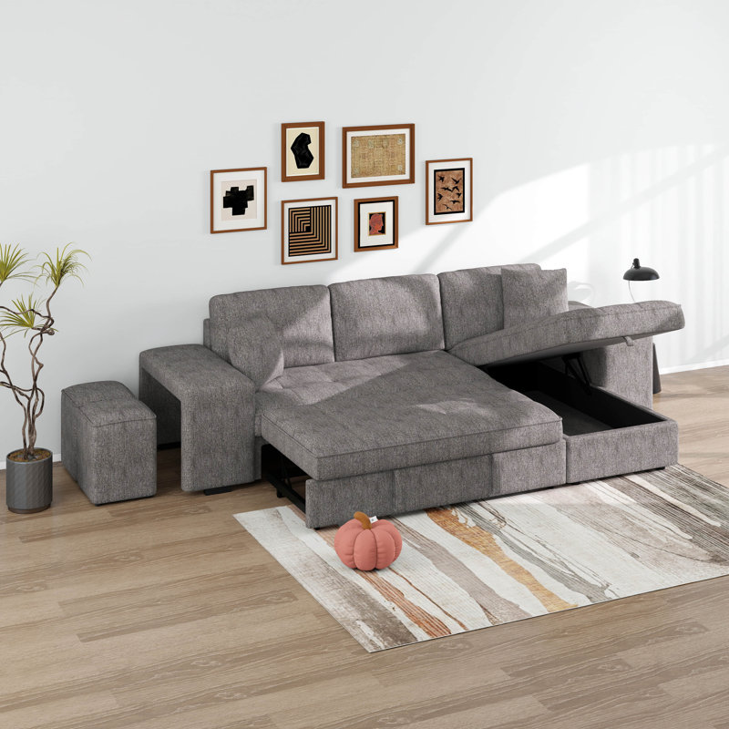 Canapé-lit modulaire réversible en L de 104,5 po avec 3 chaises avec rangement et 2 tabourets pour le salon