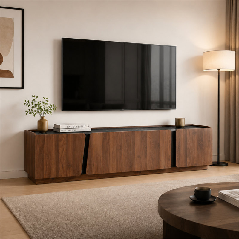 Armoire de rangement moderne avec coins arrondis, comptoir en marbre bicolore et tablettes intégrées réglables, Tigre
