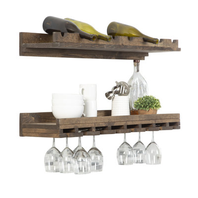 Bridgewater Solid Wood Wall Mounted Wine Bottle & Glass Rack