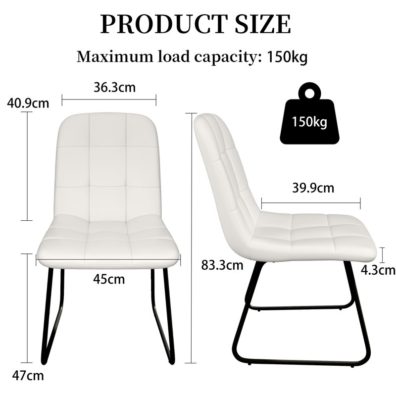 47cm H Upholstered Upholstered Back Side Chair, White
