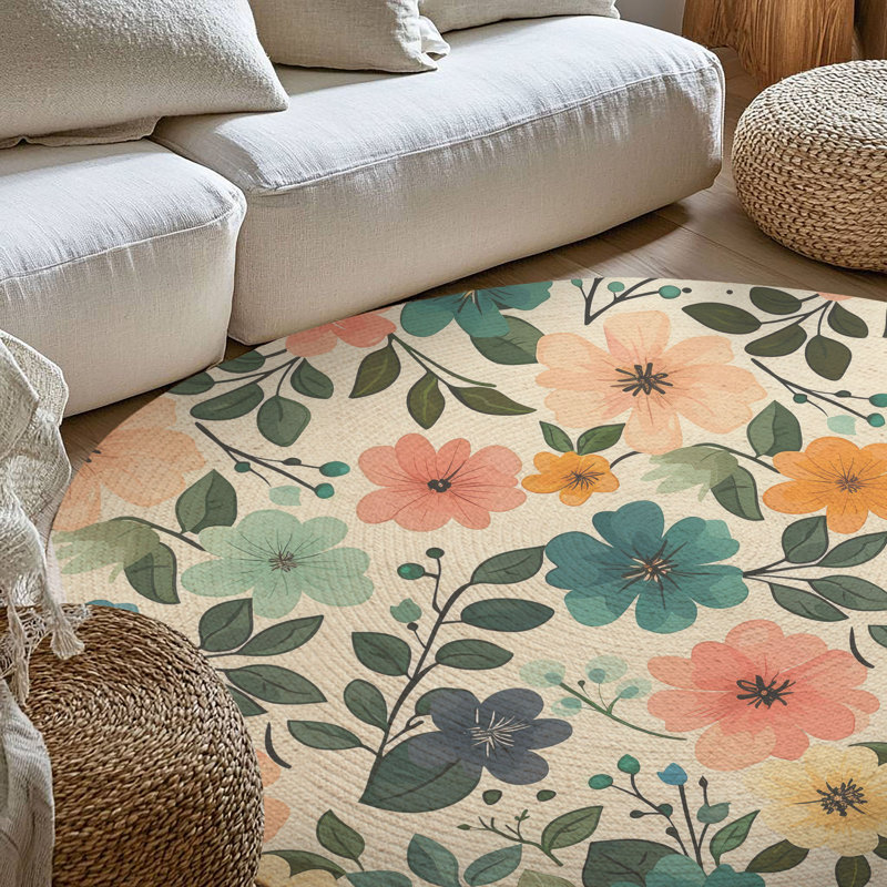 Tapis tressé en fleurs, Rond 5 pi