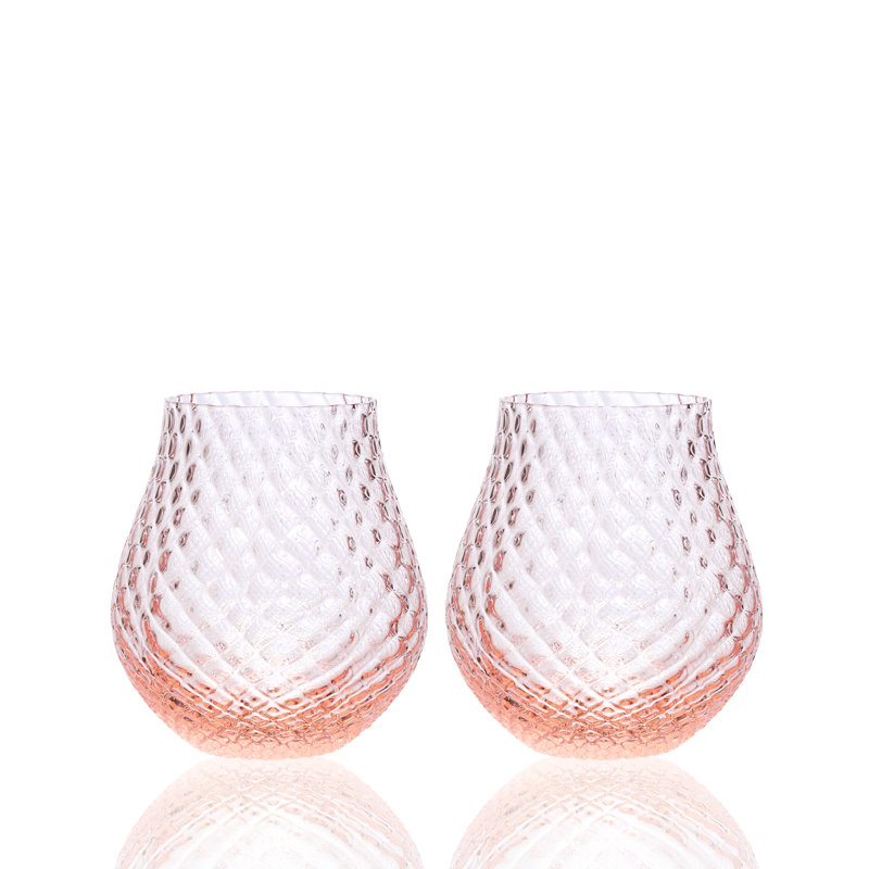 Phoebe Handmade Crystal Stemless Wine Glass, Rose