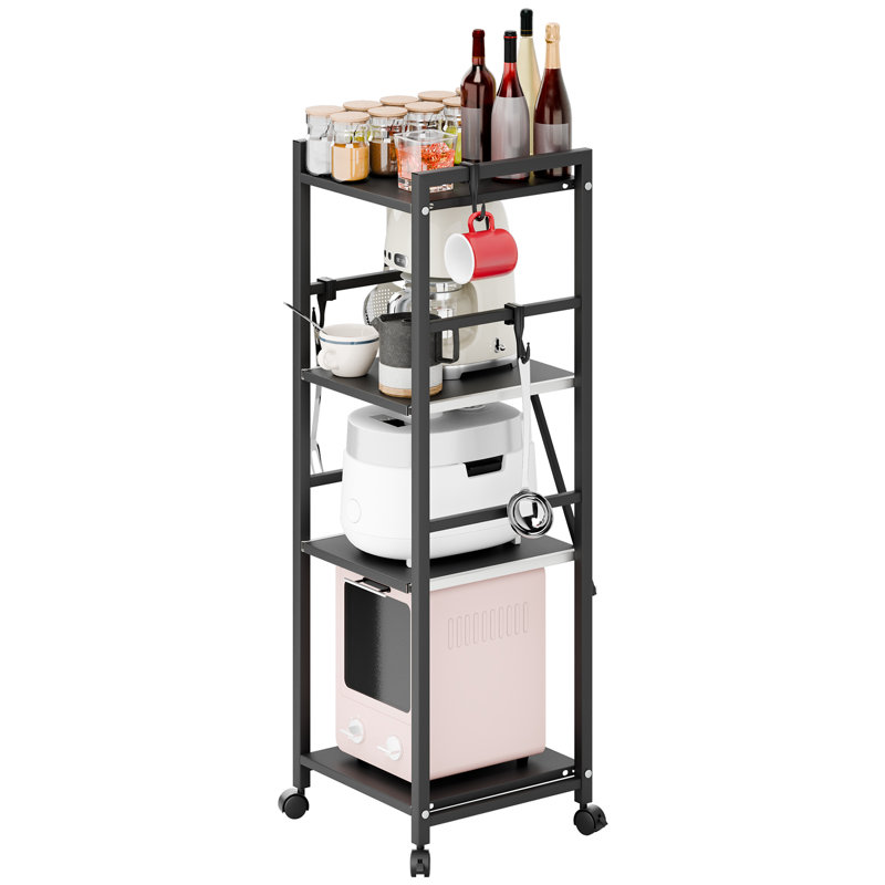4 Tier Kitchen Storage Shelf Kitchen Trolley with Wheels, Strong Load-capacity Height Adjustable 4 Tier Free-standing Storage Rack, Easy Assembly Storage Shelf Kitchen Trolley