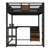 Queen Loft Bed with Desk & Non-Woven Drawers, Metal Loft Frame with Ladder – Noise-Free, No Box Spring, Black