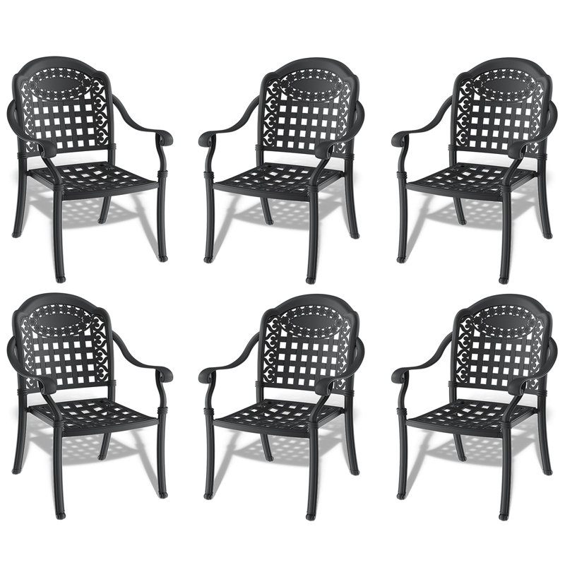 Chaise de patio en fonte d'aluminium 6 pièces avec cadre noir et coussins bleus (Identique à: W1710S00511)