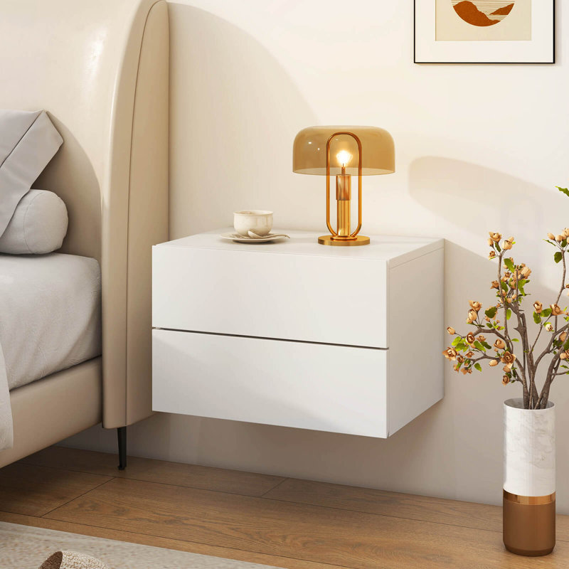  1 Pcs Floating Nightstand With Drawer Storage Modern Floating Bedroom Shelf , White, Set of 2