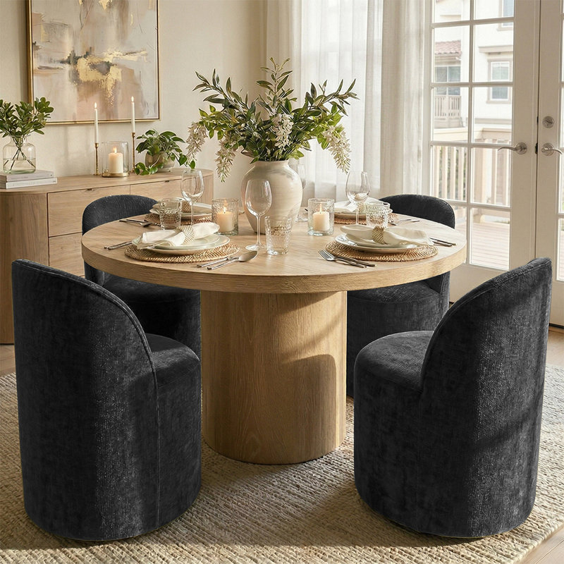Chaise rembourrée en chenille avec roues cachées, 4, Noir