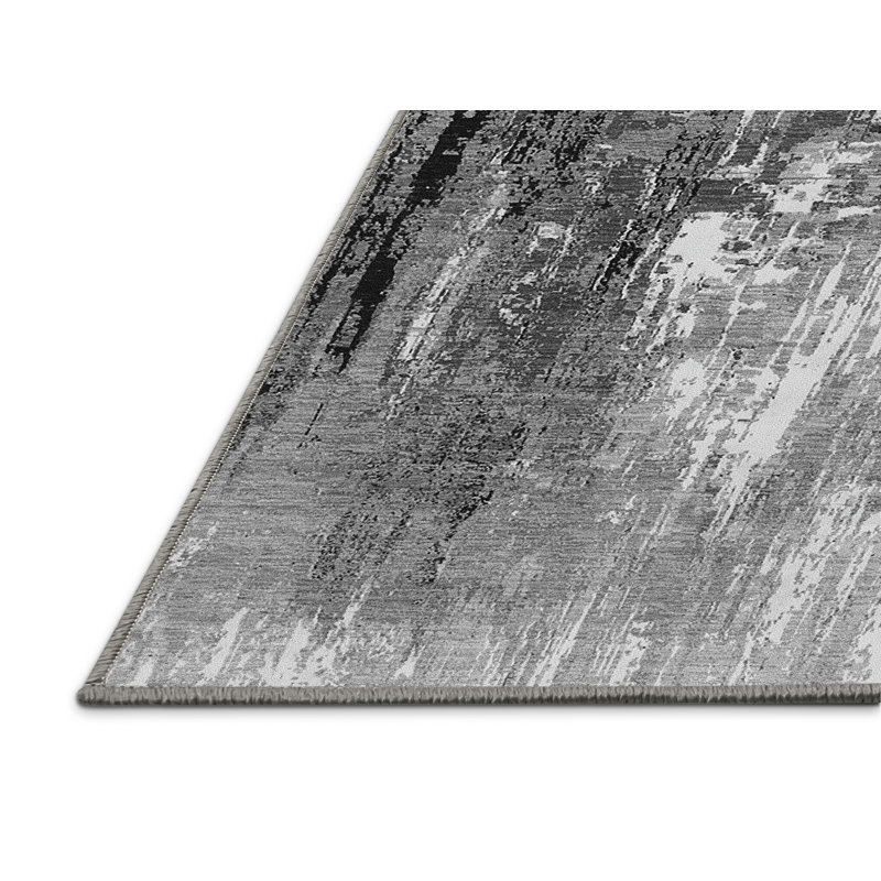 Tapis gris / noir en polyester tissé à la machine Mirach, Rectangle 8 pi x 10 pi