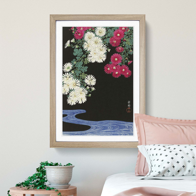 Chrysanthemums by Ohara Koson - Picture Frame Painting Print, Oak Framed, 48cm H x 36cm W x 2cm D