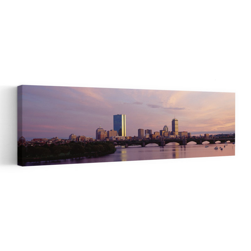 Bridge across a river with city at the waterfront Charles River Back Bay Longfellow Bridge Boston Suffolk County Massachusetts USA 1 Piece Wrapped Canvas Panoramic Wall Art