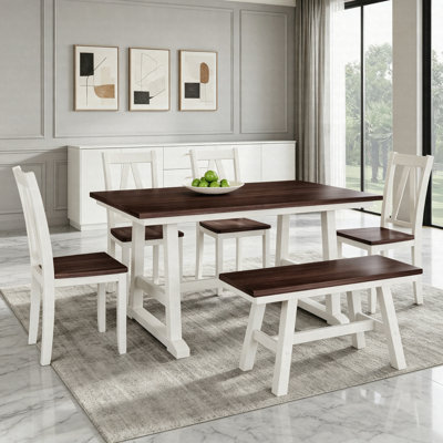 Ensemble de table de salle à manger 6 pièces avec banc, ensemble de table de cuisine en bois avec 4 chaises, ensemble de salle à manger rustique pour 4 à 6 personnes