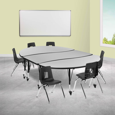 Goddard 76" Oval Wave Flexible Laminate Activity Table Set with 14" Student Stack Chairs