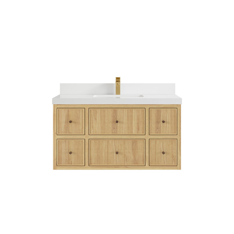 Meuble-lavabo simple 42 po avec plateau en quartz Nekaya, Blanc