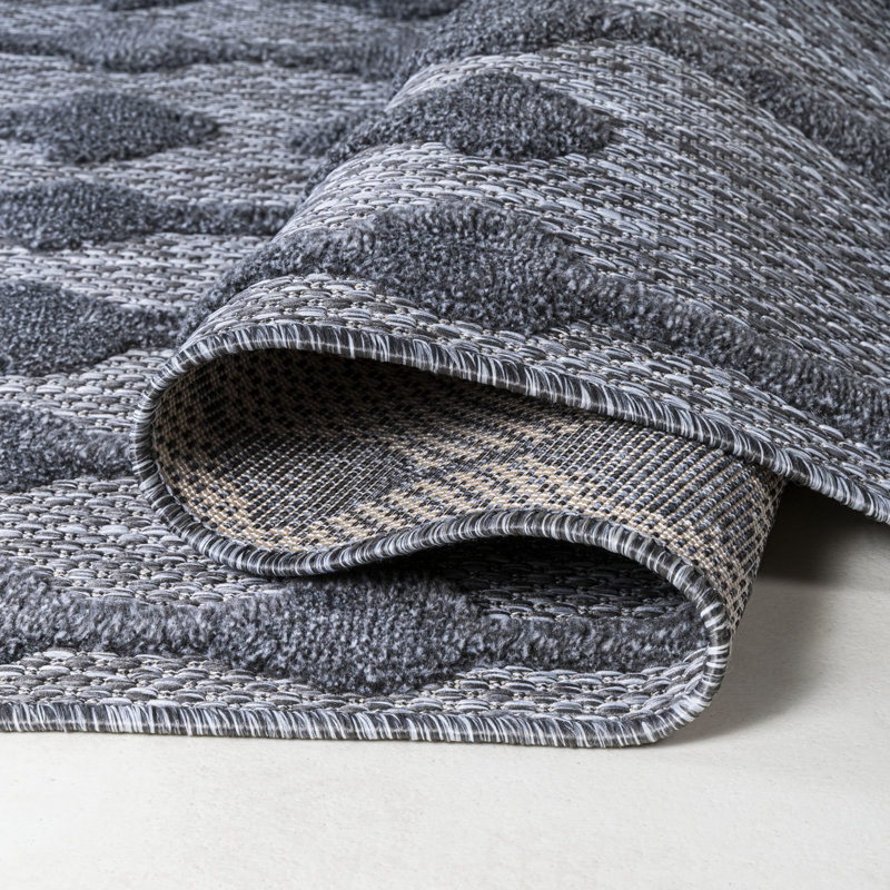 Adalbern Moroccan Diamond Dark Gray Indoor/Outdoor Rug, Square 5'3"