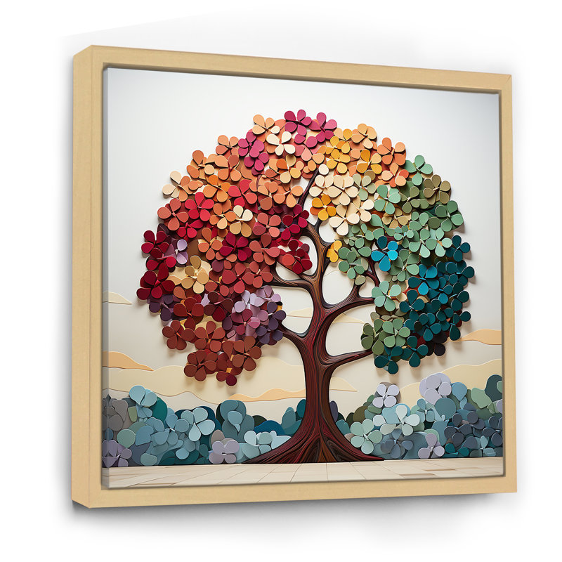 Arbre de Bassan américain coloré et harmonie III - arbre, art mural, Brun, H 36 po x l 36 po