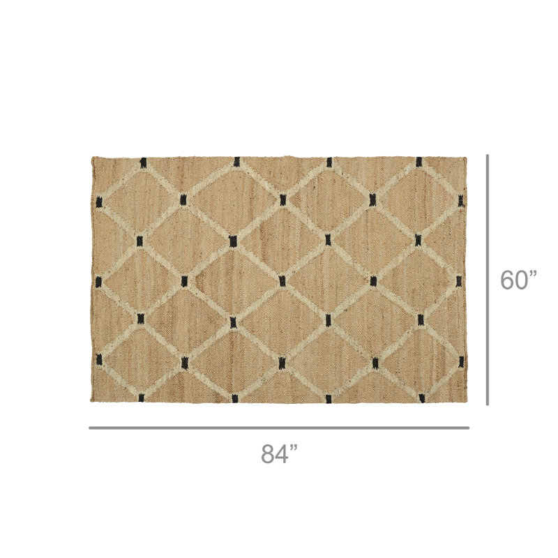 Aurbree Geometric Kilim Jute and Hemp Rug, Rectangle 5' x 7'