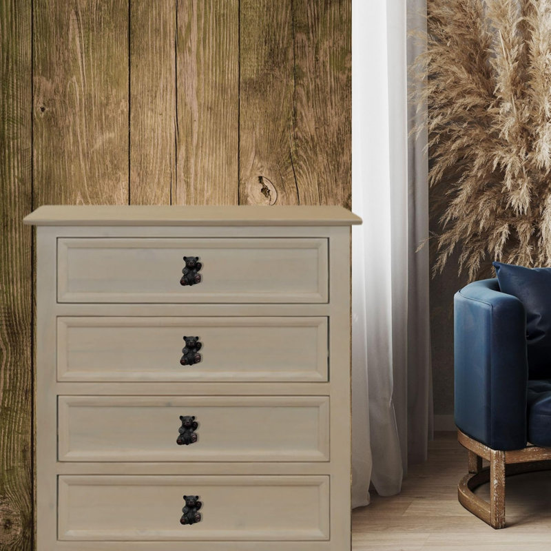 Poignée de tiroir et d'armoire en résine rustique avec motif d'ours noir