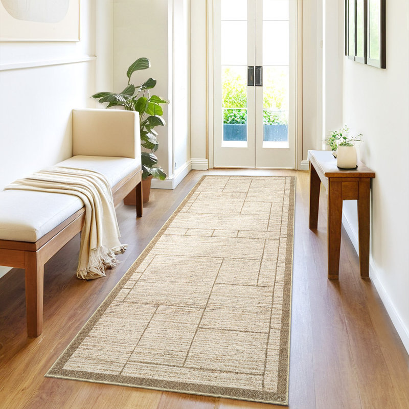 Tapis géométrique lavable pour le salon et la chambre à coucher, Beige, Runner 2' x 6'