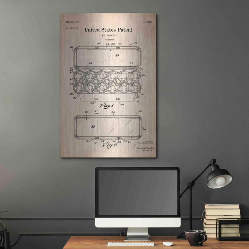 «Egg Carton Blueprint Brevet Parchment», art mural en métal, H 36 po x l 24 po