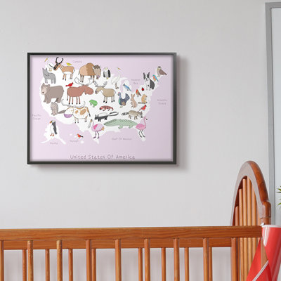 Carte des animaux sauvages rose des États-Unis