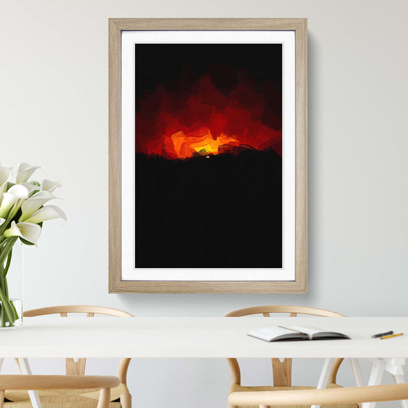 Striking Sunset in Abstract - Framed Print, 87cm H x 62cm W x 2cm D, Oak Framed
