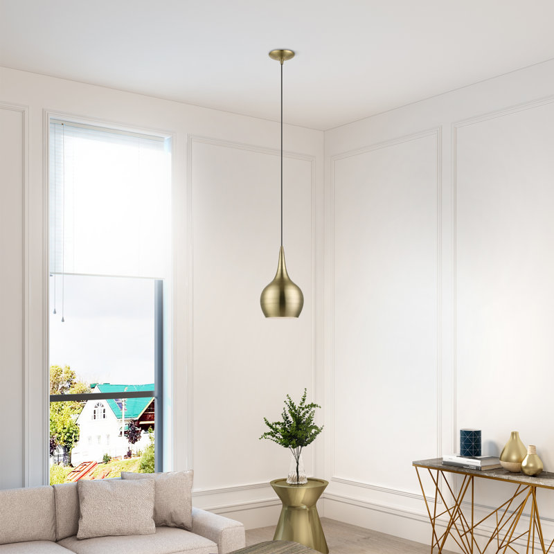 Tanna 1-Light Hardwired Steel Pendant, Antique Brass, Antique Brass with Shiny White Inside
