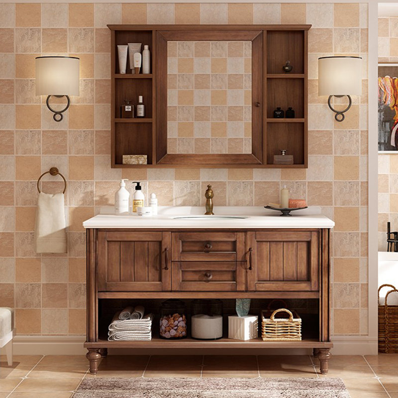 Meuble-lavabo simple de style américain rétro, H 32,3 po x l 51,2 po x P 21,7 po, Brun