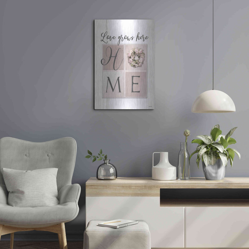 «Love Grows Here Home» par Lori Deiter, art mural en métal, H 24 po x l 16 po