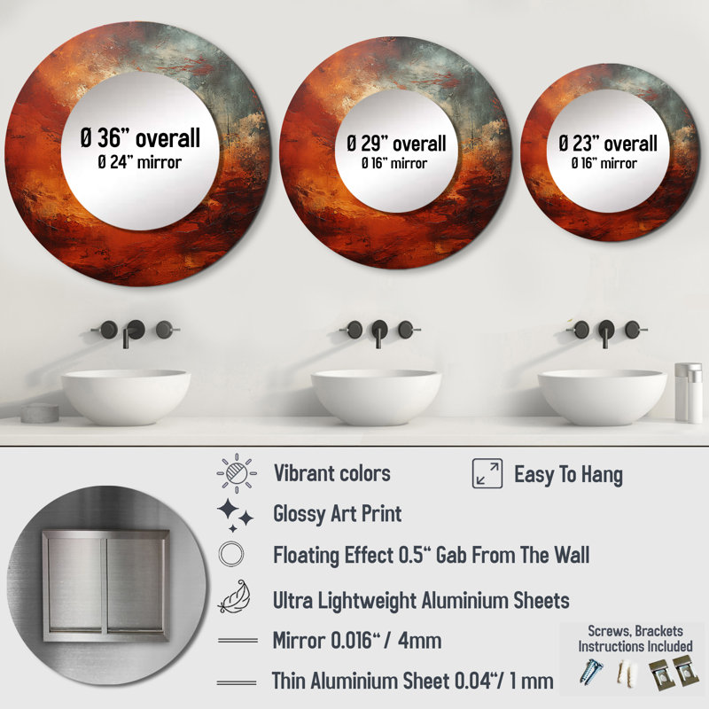 Marron Mars mystère planète I - notre grand système solaire miroir, miroir mural décoratif rouge, art imprimé en métal, Rond