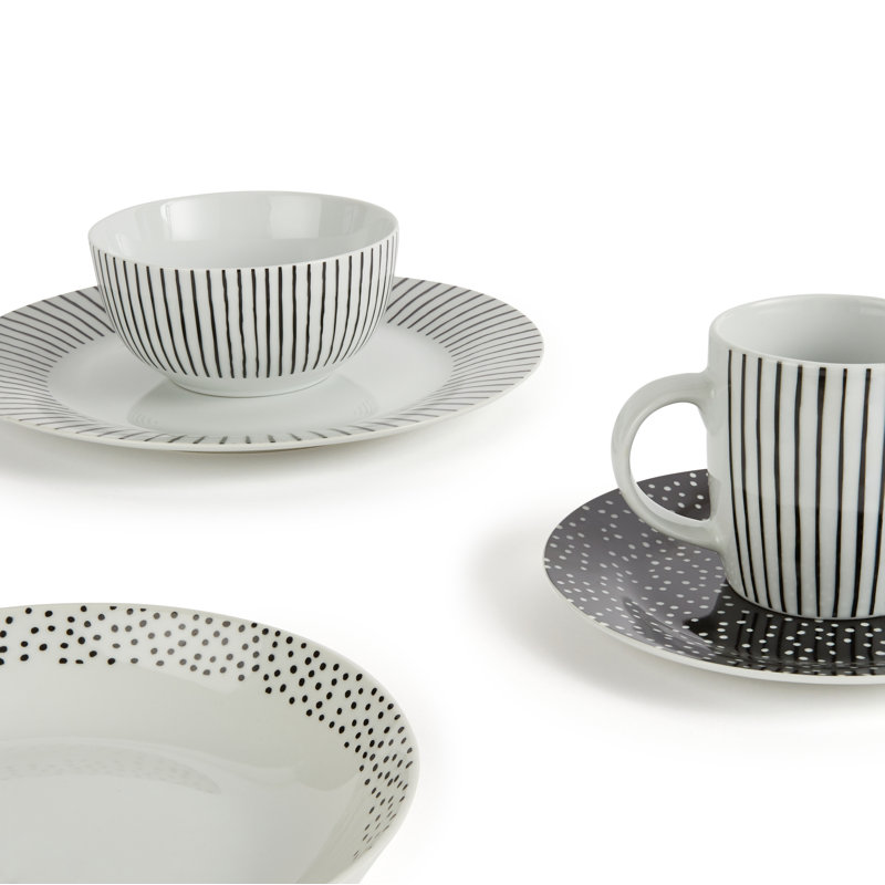 20pc Betsy Dinner Set, Black/White