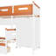 Lit superposé simple en bois sur lit double, tiroirs et rangement intégrés, orange blanc, mobilier de chambre à coucher pratique