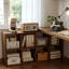 Bureau tout en bois massif en L avec armoires de rangement-360431836