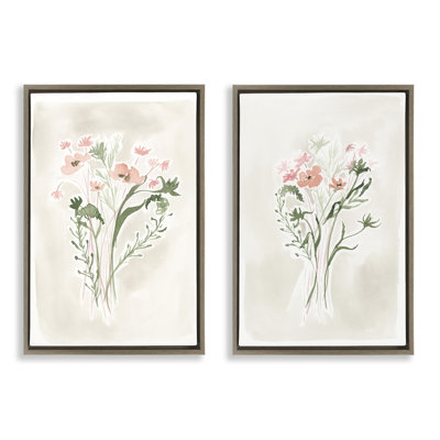 «Simple Watercolor Flowers», ensemble de 2 toiles flottantes encadrées par Elizabeth Medley