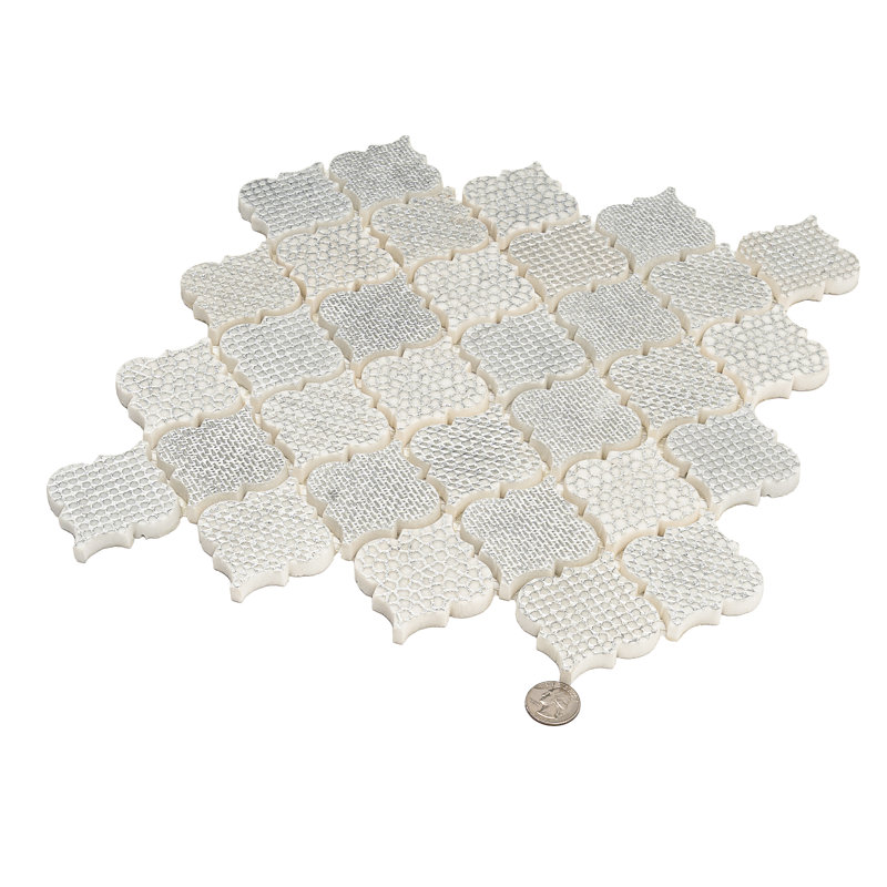 Artisana 12x12 in. Silver White Textured, Foiled Stone Arabesque Lantern Mosaic Wall Tile (5 sq ft/case, 5-Pack)